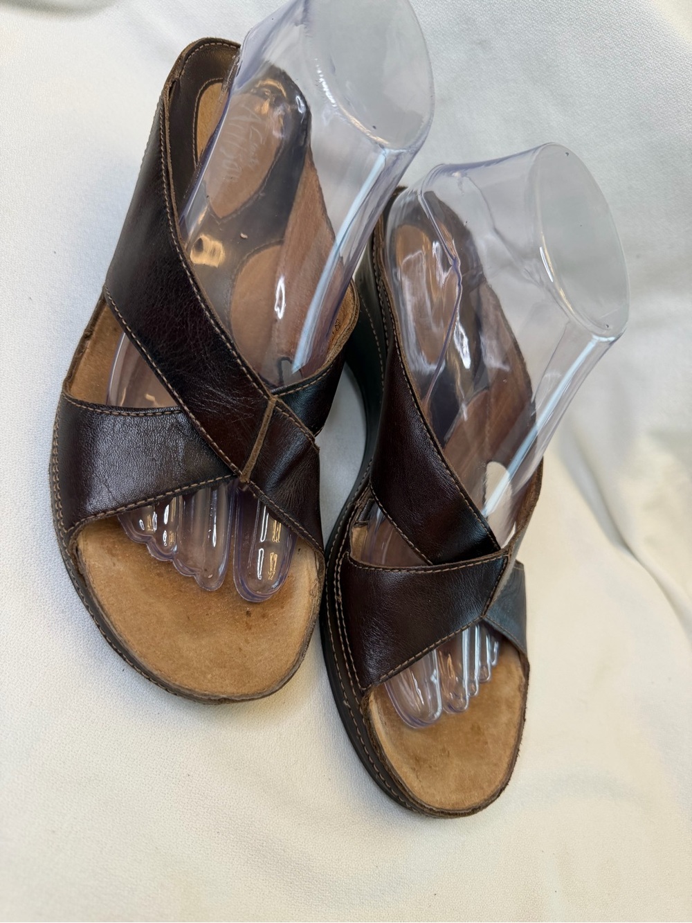 Clarks Artisan Collection Brown Leather Wedge Slide Sandals - Size 9M